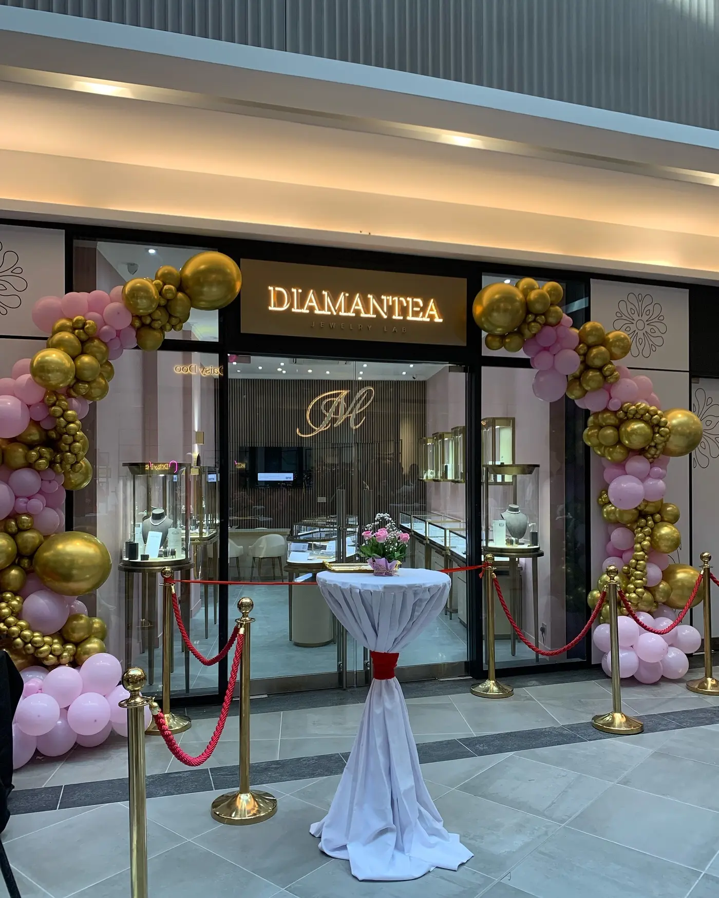 Diamantea storefront exterior with opening flowers and branded signage